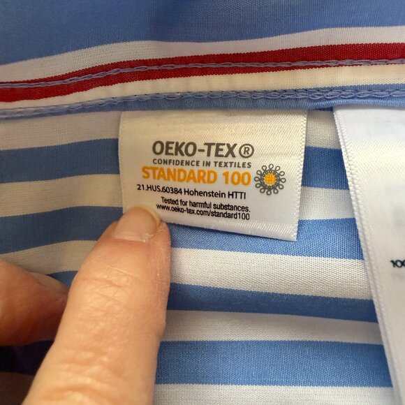 Lands' End red white and blue striped long sleeve collared button down shirt XSP - Picture 11 of 11